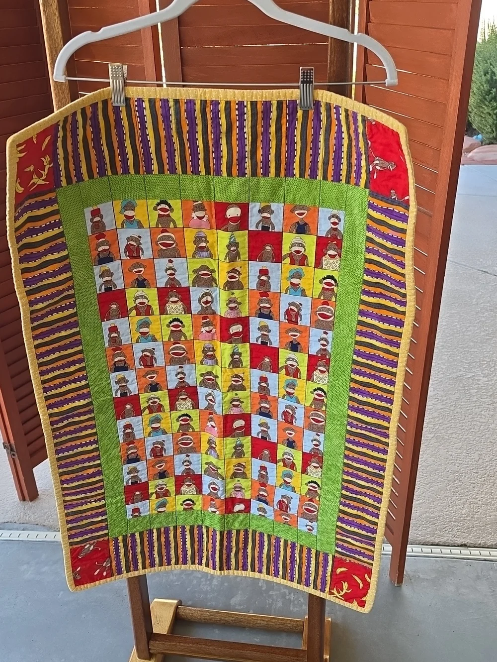 Kids Colorful Patchwork Quilt Blanket w/Sock Monkey & Banana Motif 🐒🍌♥️
